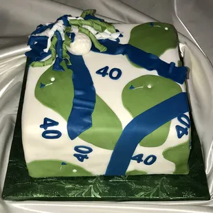 40th Birthday Gift Box Golf Theme Fondant Cake