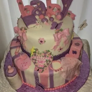 2 Tier fondant baby shower fondant cake