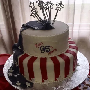 Patriotic birthday celebration fondant cake
