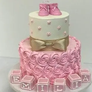 Baby shower with baby blocks and booties