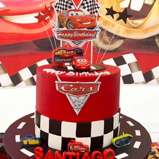 Cars theme cake - toys and topper were provided by customer