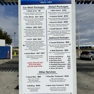 Wash Menu