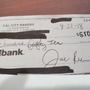a check from cal city bakery