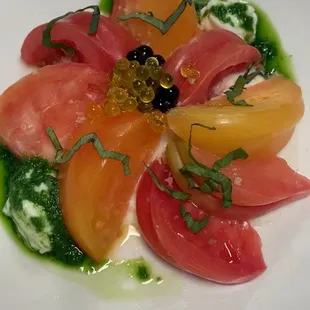 Tomato Burratta Balsamic and Olive Oil Caviar