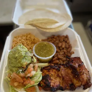 New&quot;Grilled chicken plate&quot;. Beans, rice, grilled chicken &amp; tortillas. Try it today!