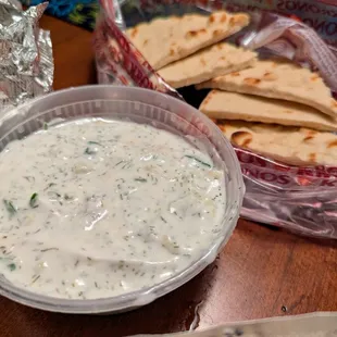 Cacik Appetizer via Uber Eats. $8.95. Homemade yogurt with diced cucumbers, oregano, fresh dill and a hint of garlic.
