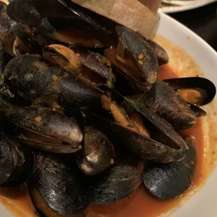 a plate of steamed mussels