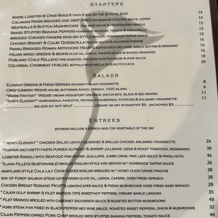 April 2024 dinner menu