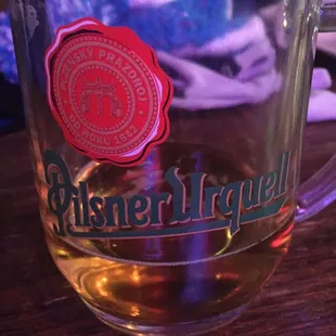 Pilsner Urquell on tap. Brewed in Plzen Czech Republic in the same brewery the Pilsner was created. Enjoy!
