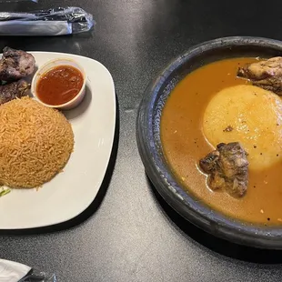 Jollof Rice With chicken Meat, Fufu