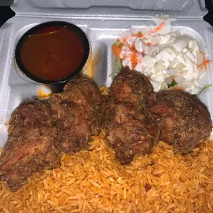 Jollof Rice with Chicken (fried)