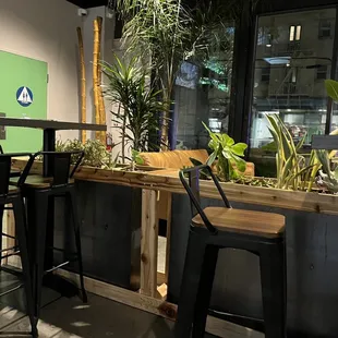 tables and chairs in a restaurant