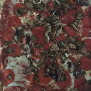 Square pepperoni and mushroom