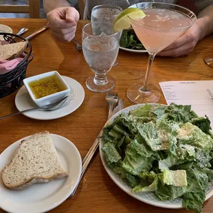 Caesar salad, house salad, cosmos