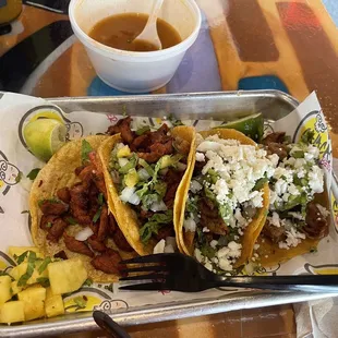 Al pastor and tripas tacos