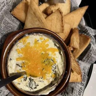 Artichoke dip with pita bread