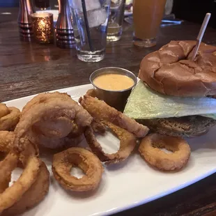 Amazing onion rings and black bean burger which was very tasty!