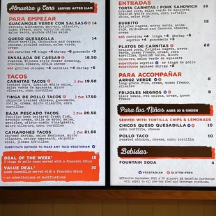 menu and prices
