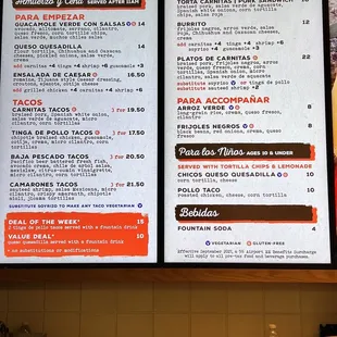 menu and prices
