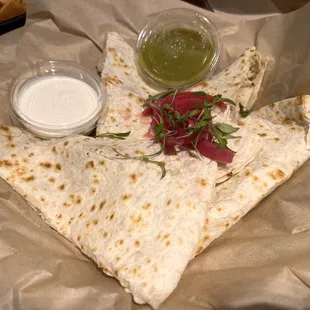 a tortilla and salsa