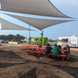 outdoor seating with shades