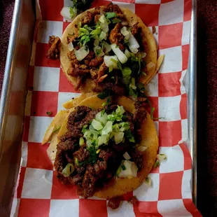 Al pastor and carne asada street tacos