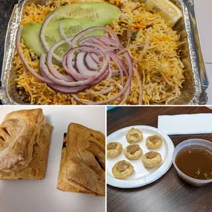 Goat Biriyani, Phuchka and Chicken Puff