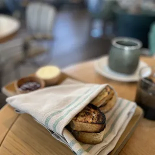 Grilled toast, all tucked in. Snug as a bug in a rug!