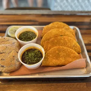 The brisket tacos and cookies