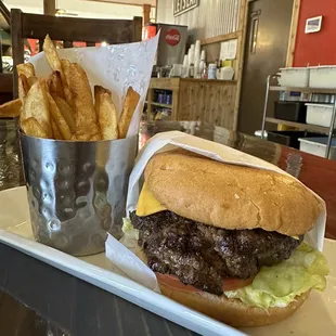 Cheeseburger &amp; homemade fries. Absolutely delicious!