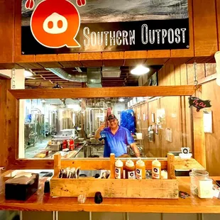 In house barbecue restaurant Q Southern Outpost open select hours Wed-Sun.
