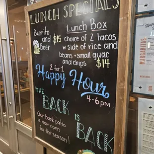 a menu for lunch specials