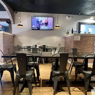 tables and chairs in a restaurant