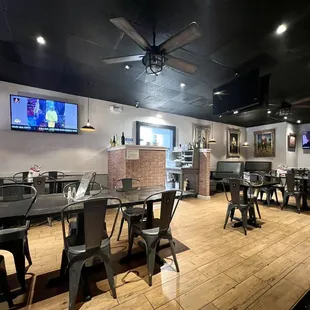 tables and chairs in a restaurant
