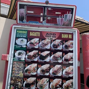 a menu on a vending machine