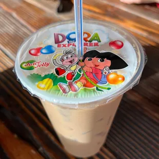 a plastic cup with a straw