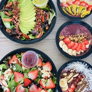 Avocado Bliss Salad 
Strawberry Fields Salad 
Tropical Acai Bowl
Nutella Acai Bowl
Original Acai Bowl