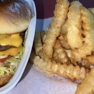 Double cheeseburger w/ bacon and fries