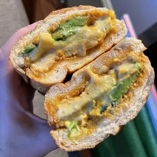 American breakfast sandwich without bacon and with avocado added.