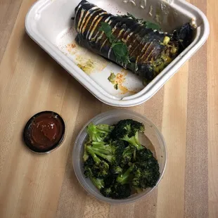 Spicy rio burrito w side broccoli