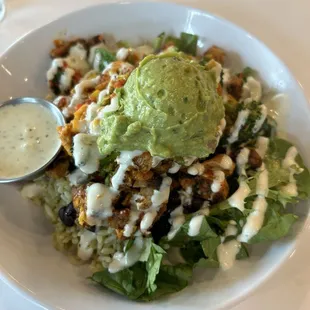 Spicy bowl with weird cuts of chicken