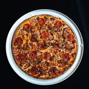 a pepperoni and sausage pizza