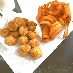 Popcorn Chicken and Curly Fries