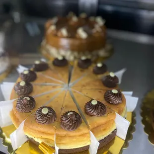 a variety of cakes on display