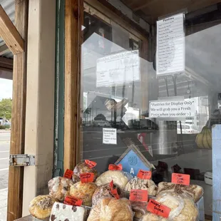 a display of baked goods