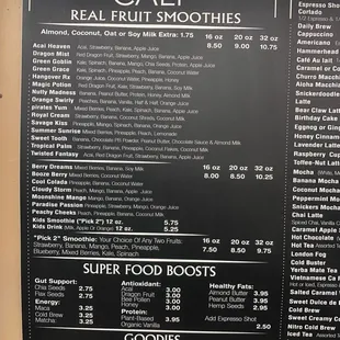 Smoothie Menu