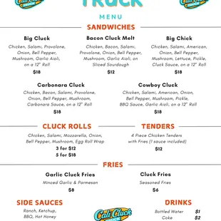 Cali Cluck Truck - MENU