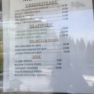 Menu prices.