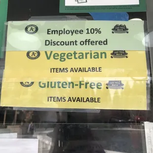 Vegetarian and gluten-free items available.