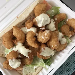 popcorn shrimp po' boy